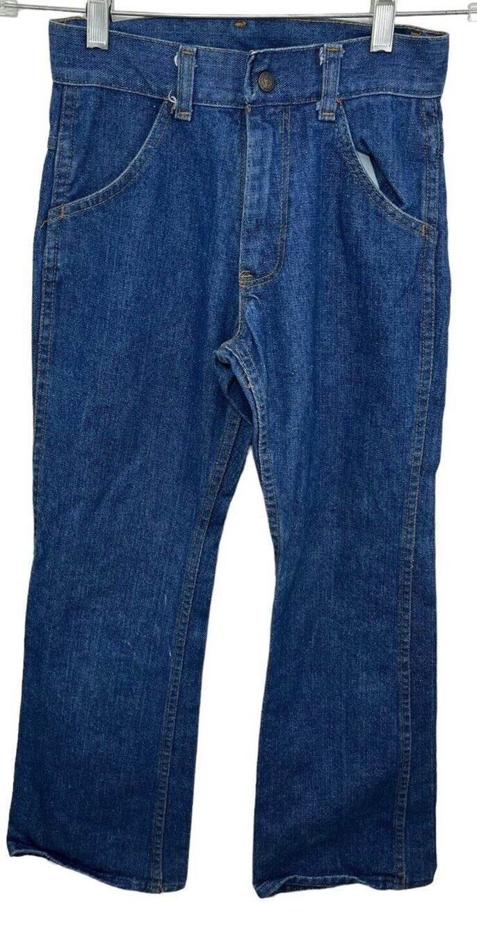 Vintage 70s Sears Denim Jeans Kids Size 14 Slim Blue Perma Prest Western Rodeo